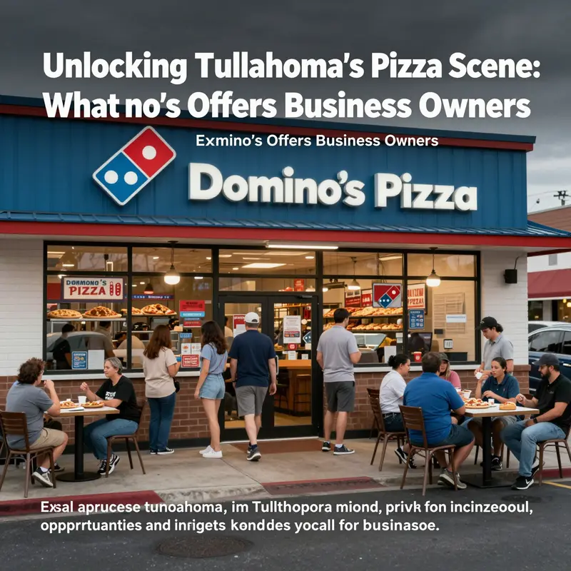 A busy Domino's Pizza location in Tullahoma, TN, showcasing customers and the lively atmosphere.