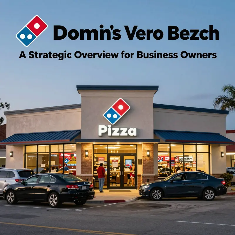 Evening image of Domino’s Pizza store in Vero Beach with illuminated logo, customers, and parked cars.