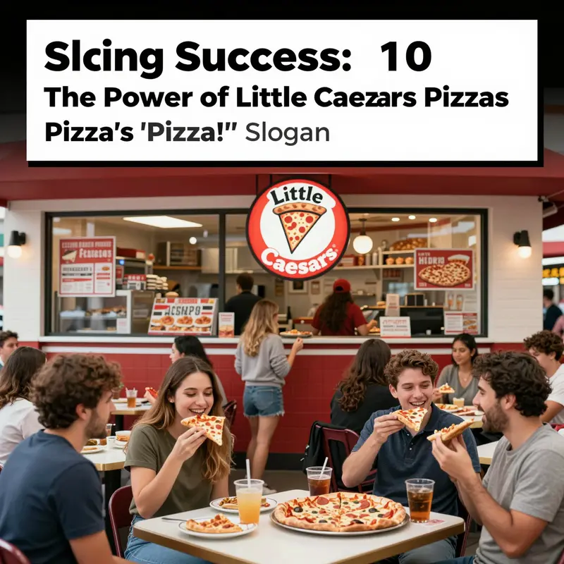 A busy Little Caesars pizzeria with customers enjoying pizza, highlighting the brand's inviting atmosphere.