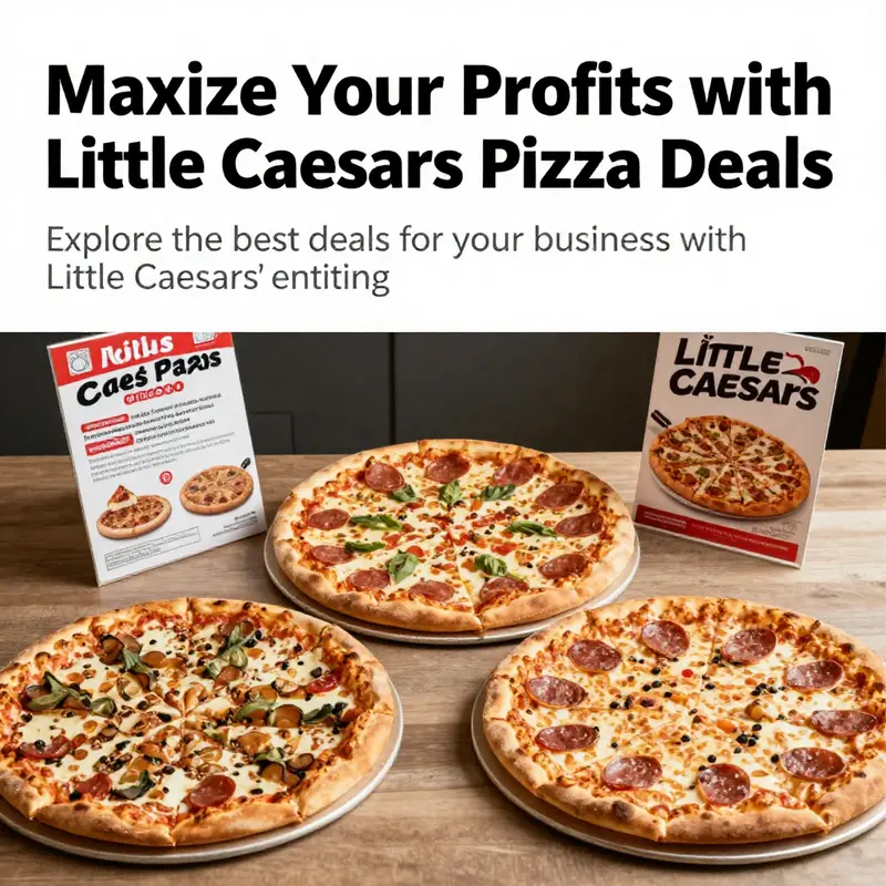 An assortment of Little Caesars pizzas displayed with promotional offers.