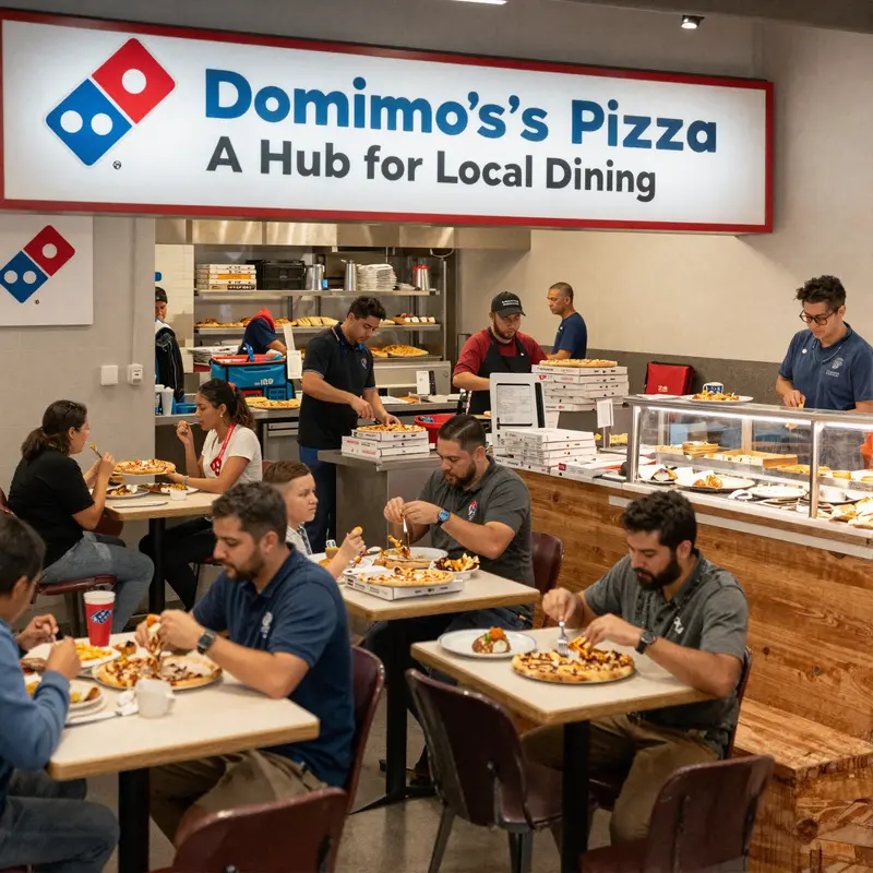A lively moment at Domino’s Pizza in Lincoln, showcasing both customers and staff in action.