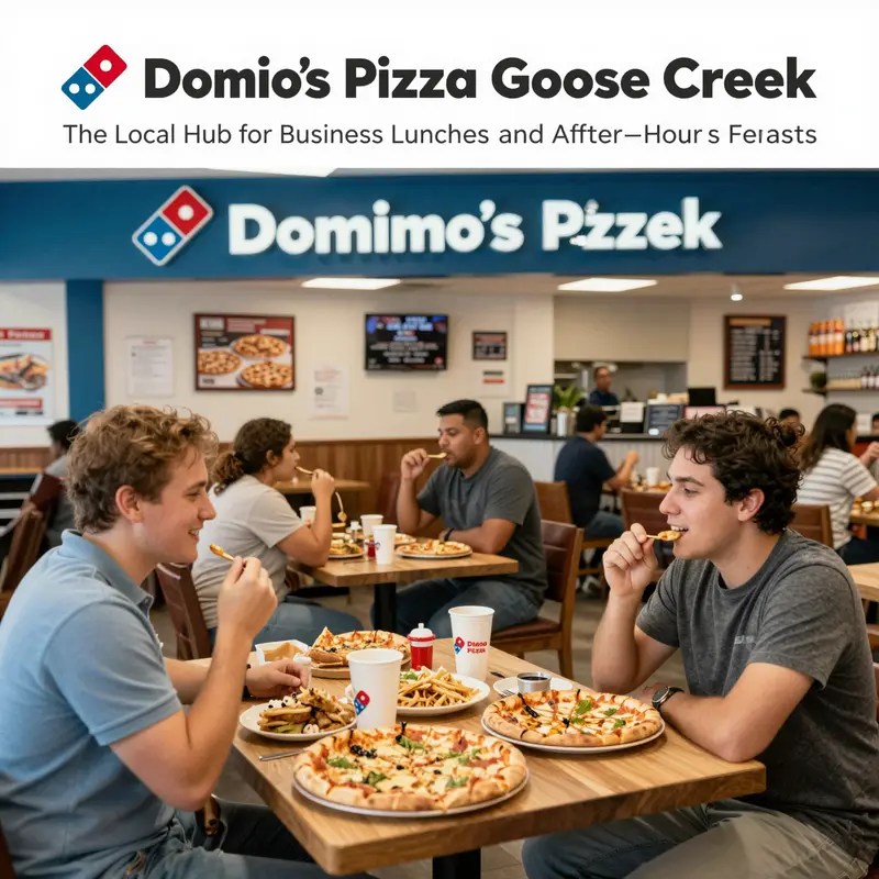 The inviting front entrance of Domino’s Pizza Goose Creek, highlighting its strategic location.