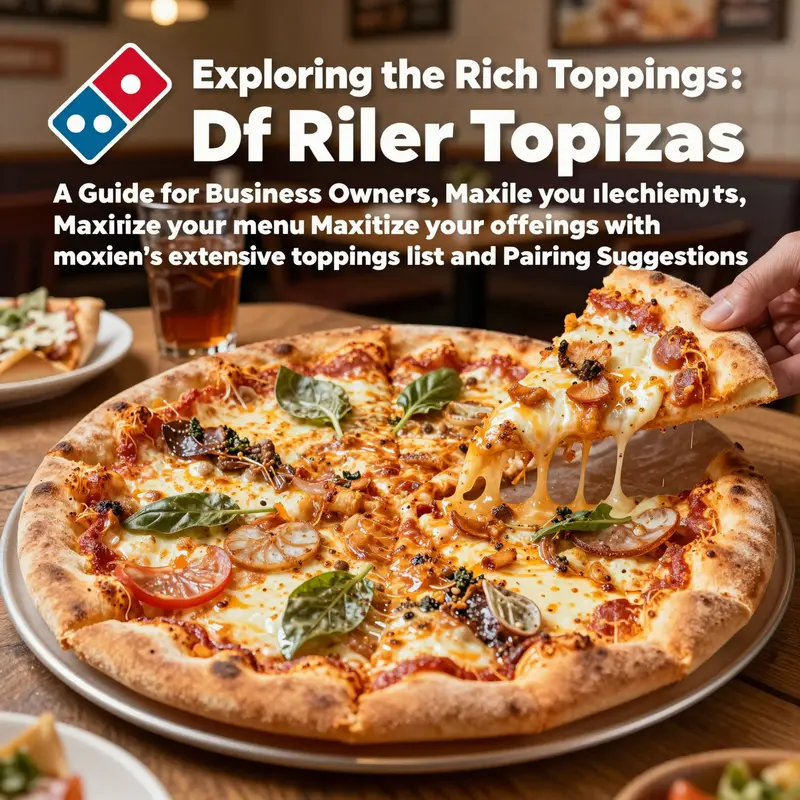A delicious Domino's pizza topped with various ingredients in a warm restaurant atmosphere.