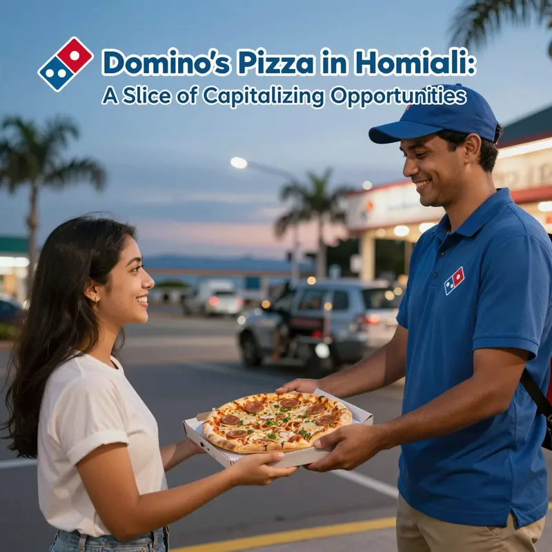 The vibrant exterior of Domino’s Pizza in Waikīkī, illustrating its accessibility to both locals and tourists.