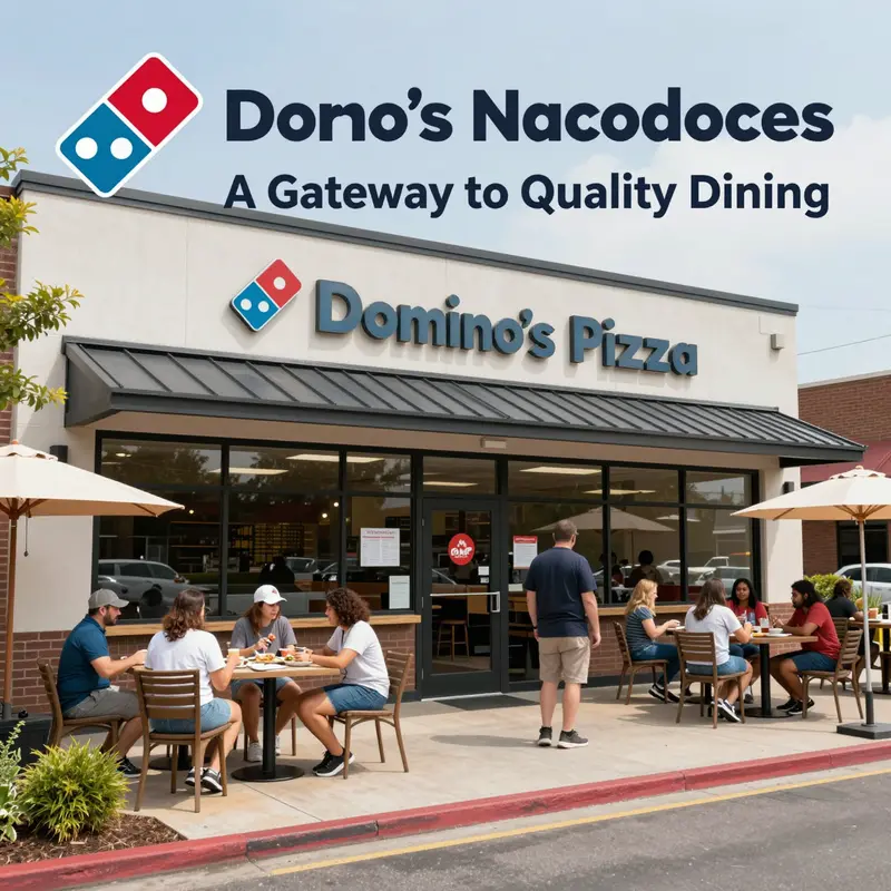 The inviting exterior of Domino’s Pizza on North St in Nacogdoches, combining modern architecture with a community feel.