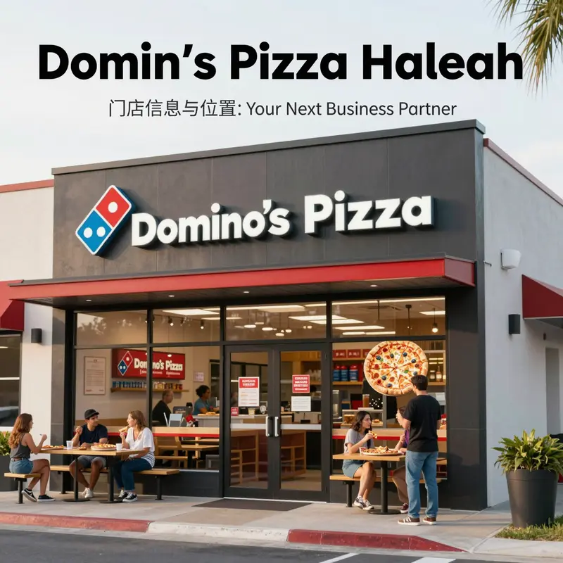 The inviting exterior of Domino’s Pizza in Hialeah, attracting customers with its lively atmosphere.