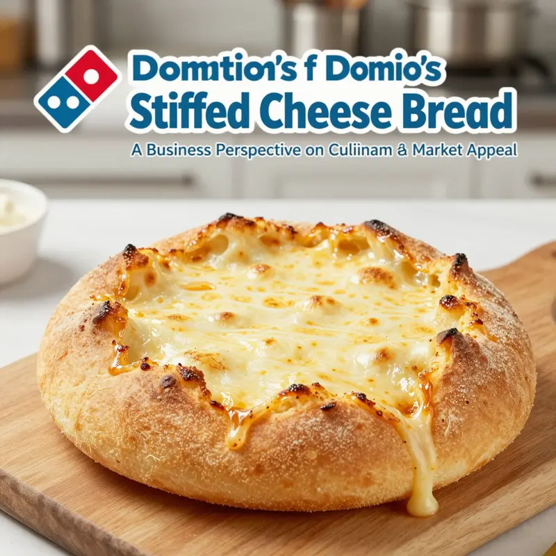 Freshly baked Domino’s stuffed cheese bread highlighting its thick, cheese-filled crust, a hallmark of culinary innovation.