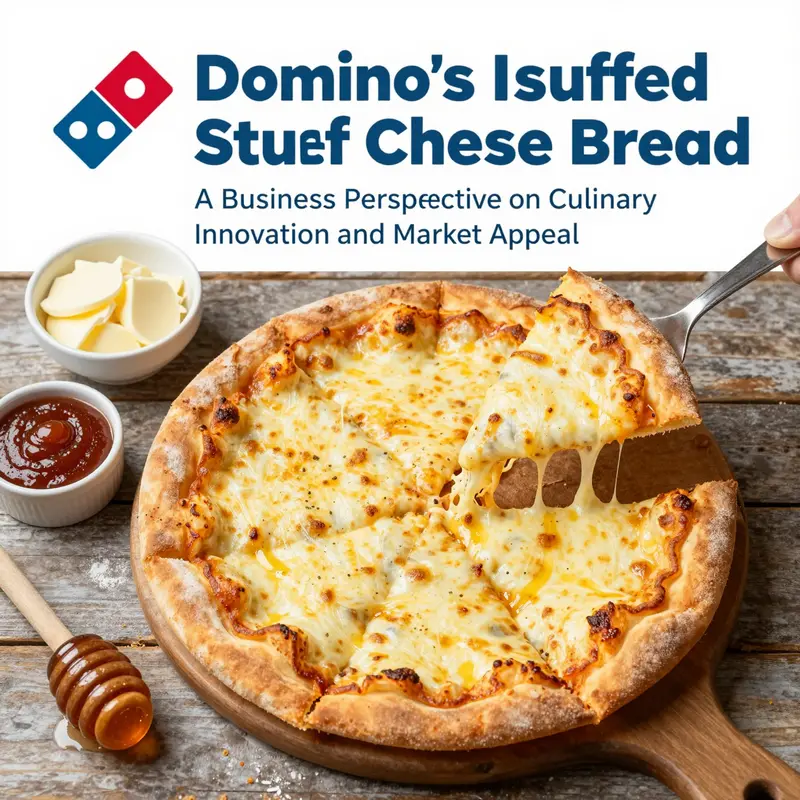 Freshly baked Domino’s stuffed cheese bread highlighting its thick, cheese-filled crust, a hallmark of culinary innovation.
