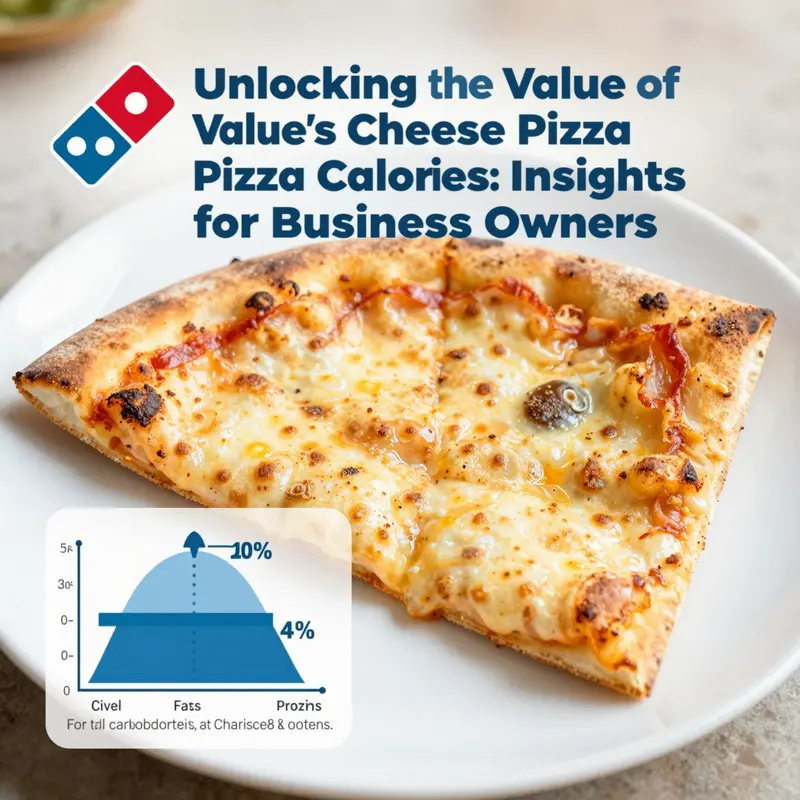 Detailed infographic showing the caloric and macronutrient breakdown of a Domino’s cheese pizza slice.