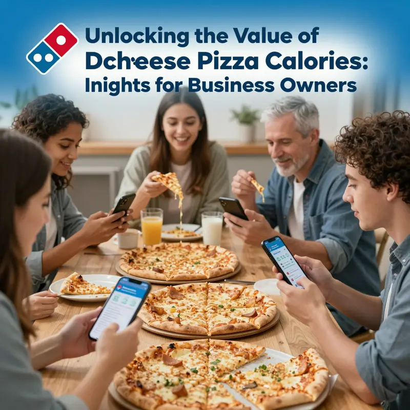 Detailed infographic showing the caloric and macronutrient breakdown of a Domino’s cheese pizza slice.