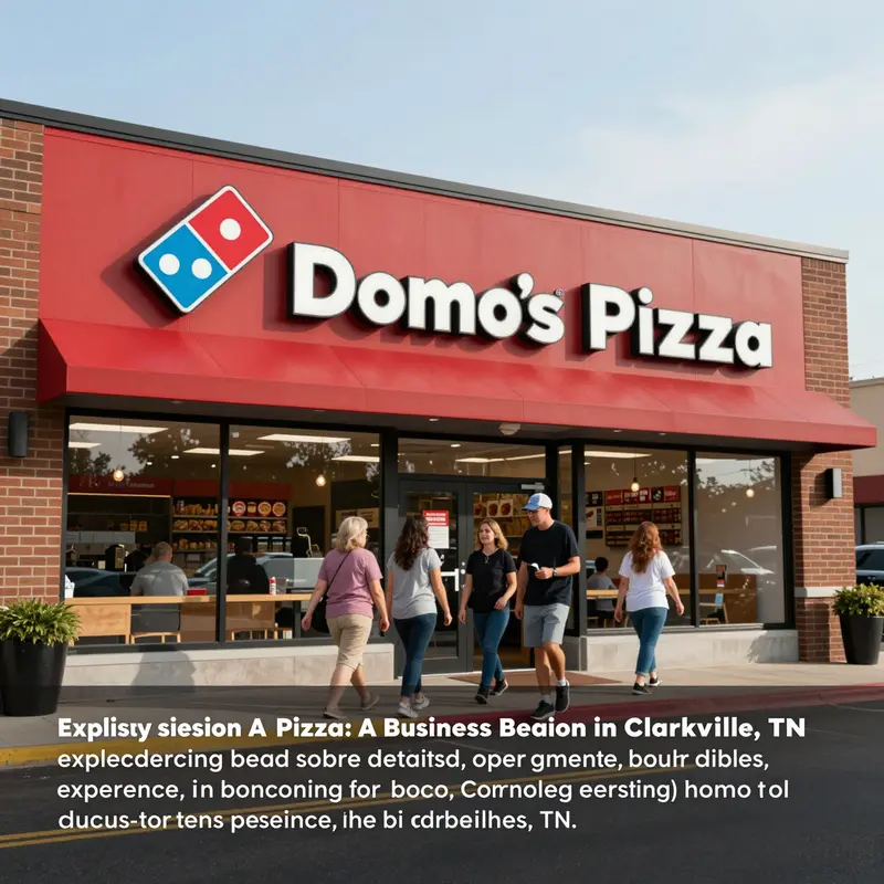 An appealing image of a Domino's Pizza storefront in Clarksville, TN, with people entering the shop.