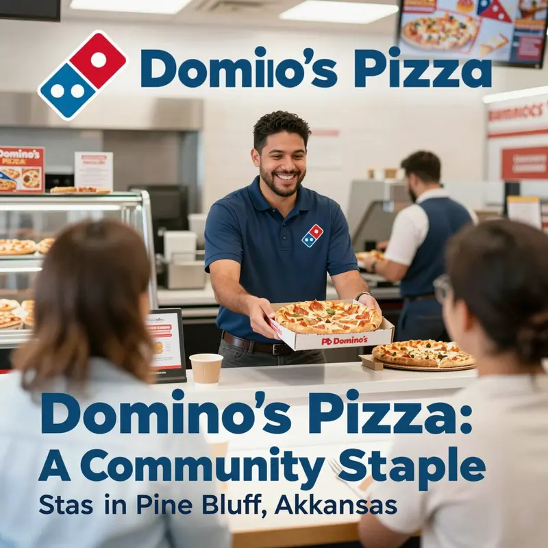 The bustling exterior of Domino’s Pizza, showcasing its central location in Pine Bluff.