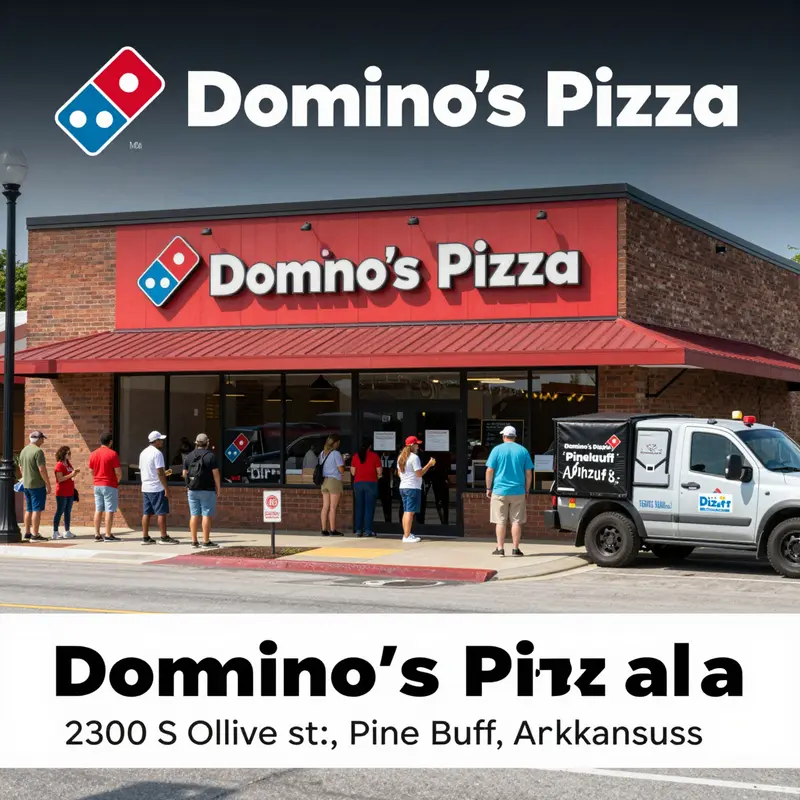 The bustling exterior of Domino’s Pizza, showcasing its central location in Pine Bluff.
