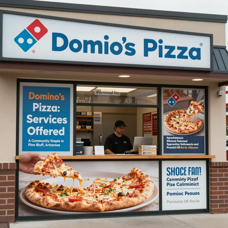 The bustling exterior of Domino’s Pizza, showcasing its central location in Pine Bluff.