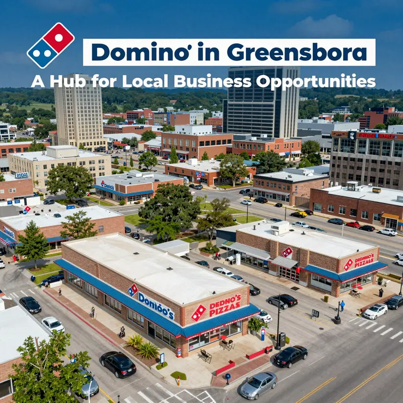 Sky view of Greensboro, NC, emphasizing the active locations of Domino's Pizza amidst urban landscape.