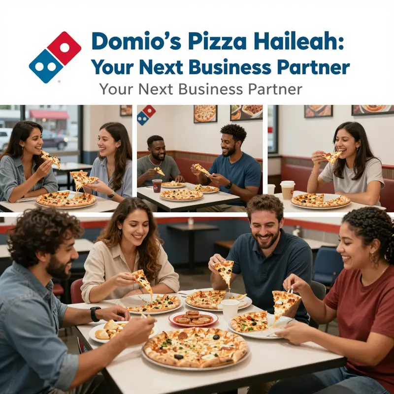 The inviting exterior of Domino’s Pizza in Hialeah, attracting customers with its lively atmosphere.
