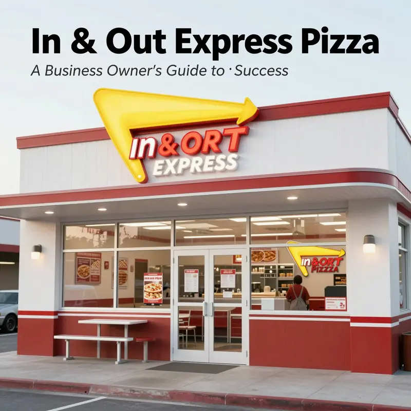 A comprehensive view of In & Out Express Pizza, depicting a mix of the restaurant's welcoming exterior and dynamic interior vibes.