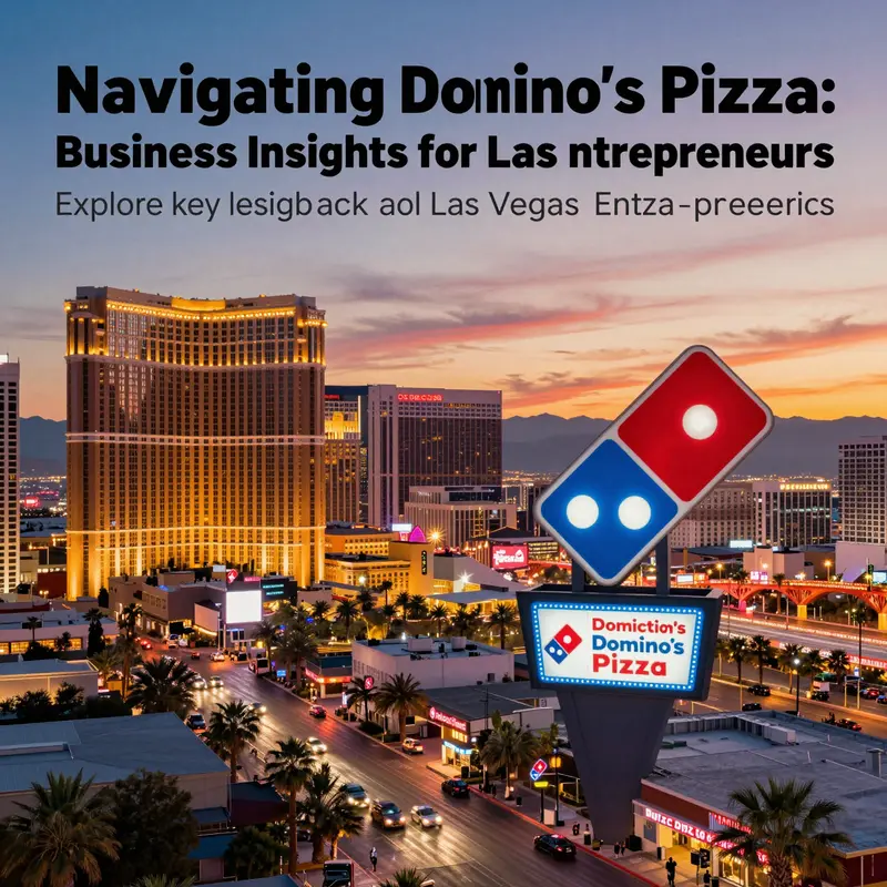 A stunning image of Las Vegas's city skyline at sunset, capturing its excitement with Domino's Pizza in view.