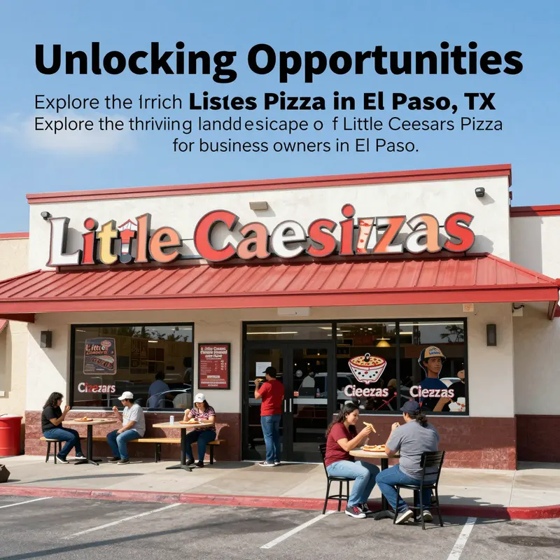 A Little Caesars Pizza store in El Paso, TX, bustling with customers outside, reflecting the lively atmosphere of the location.