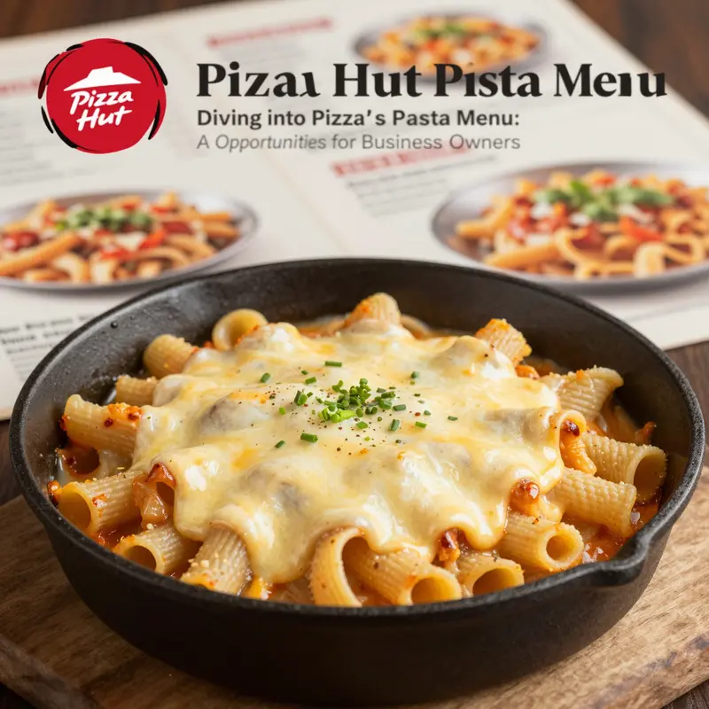 An enticing array of Pizza Hut’s pasta selections with the signature Oven-Baked Cheesy Alfredo Pasta in focus.