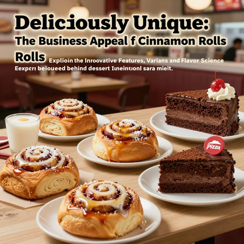 A selection of Pizza Hut desserts, including cinnamon rolls and cakes, showcased in a warm and inviting restaurant setting.