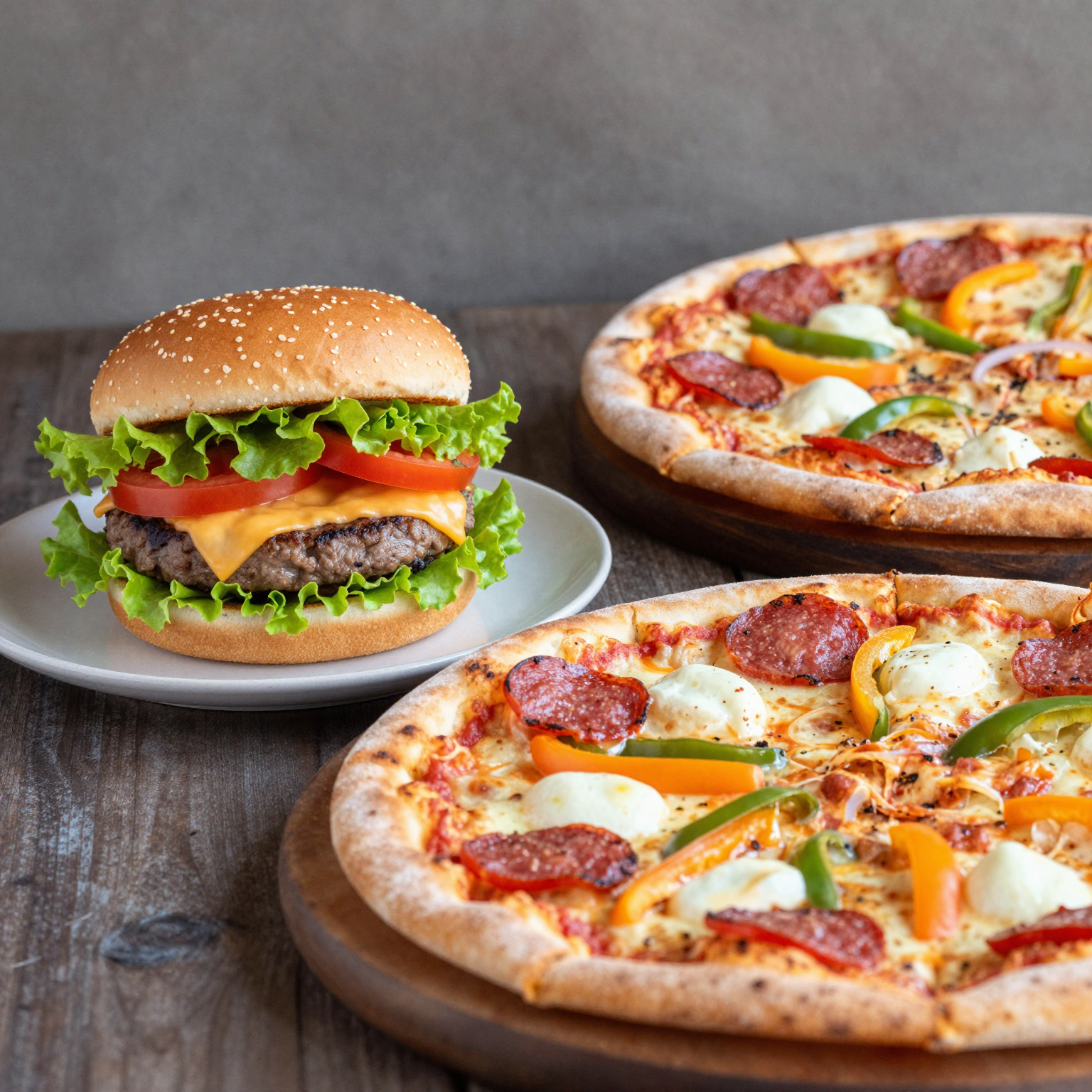 Cheeseburger and Pizza Display