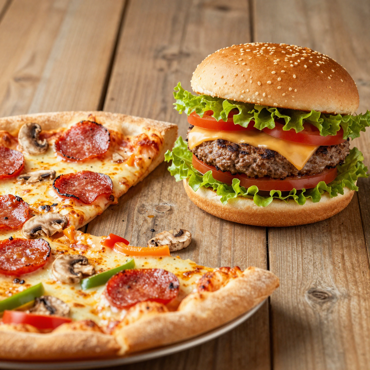 Cheeseburger and Pizza