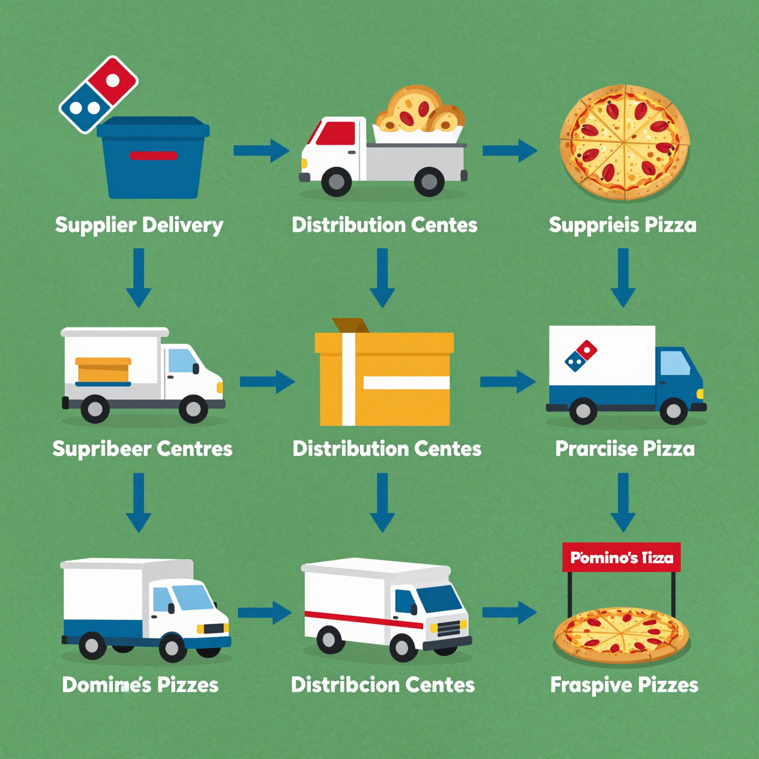 Infographic illustrating the Domino's supply chain process.