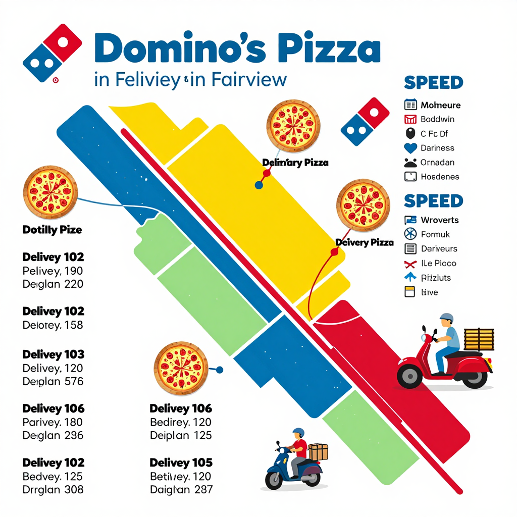 Infographic illustrating the delivery network of Domino's Pizza in Fairview