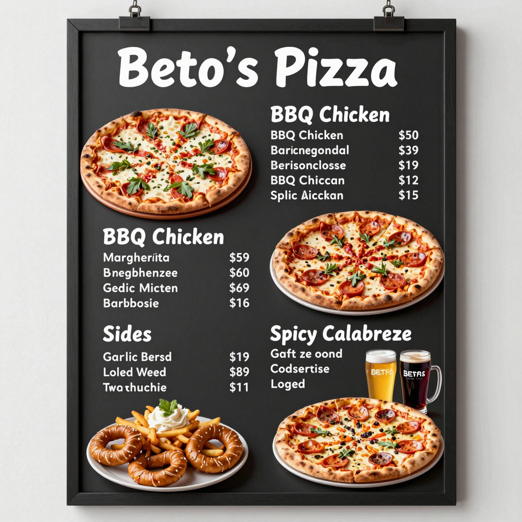 Beto's Pizza Menu