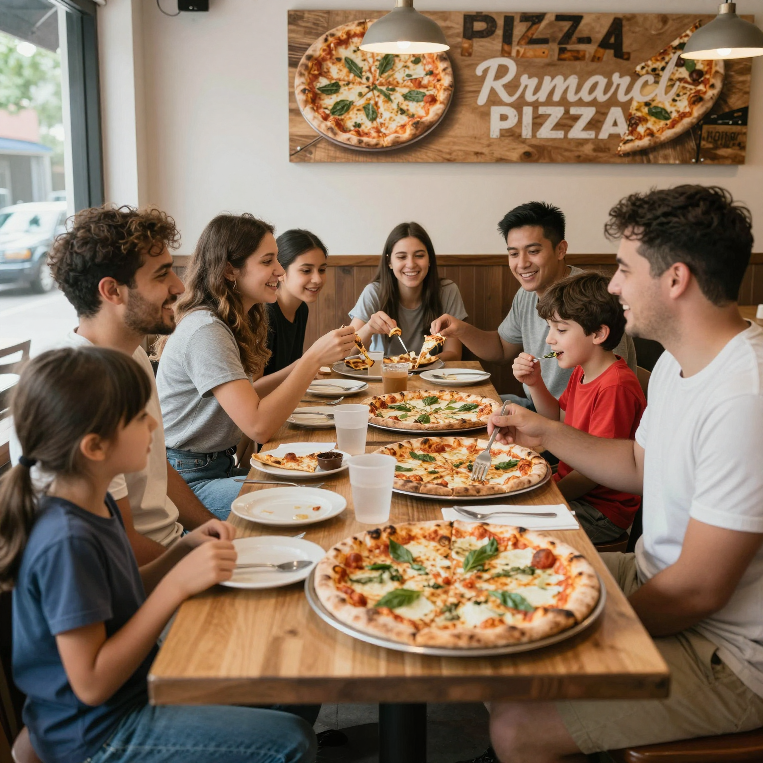 Community engagement at Maria's Pizza, showcasing family-friendly dining, community events, and fresh pizzas.