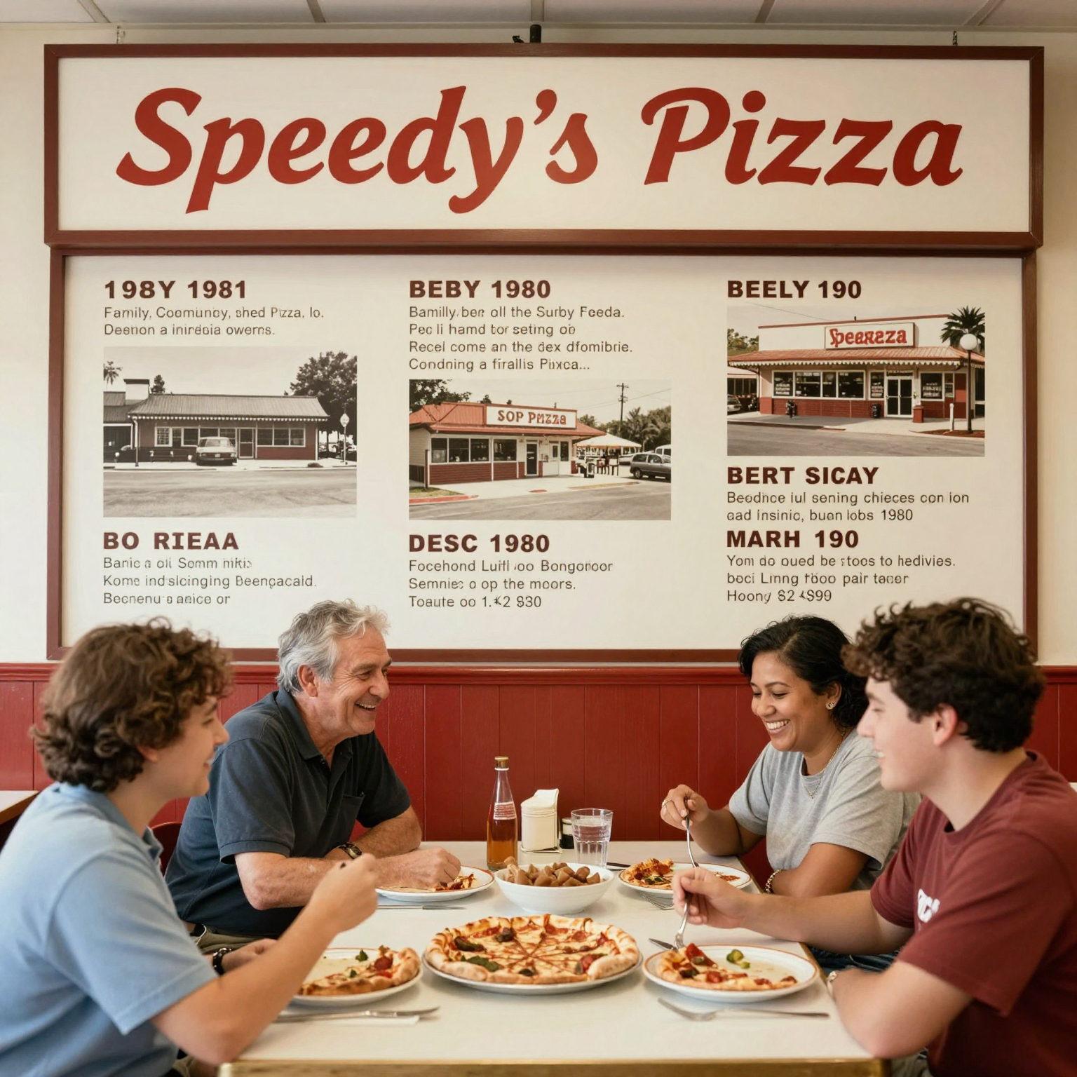 Nostalgic image depicting the history of Speedy's Pizza