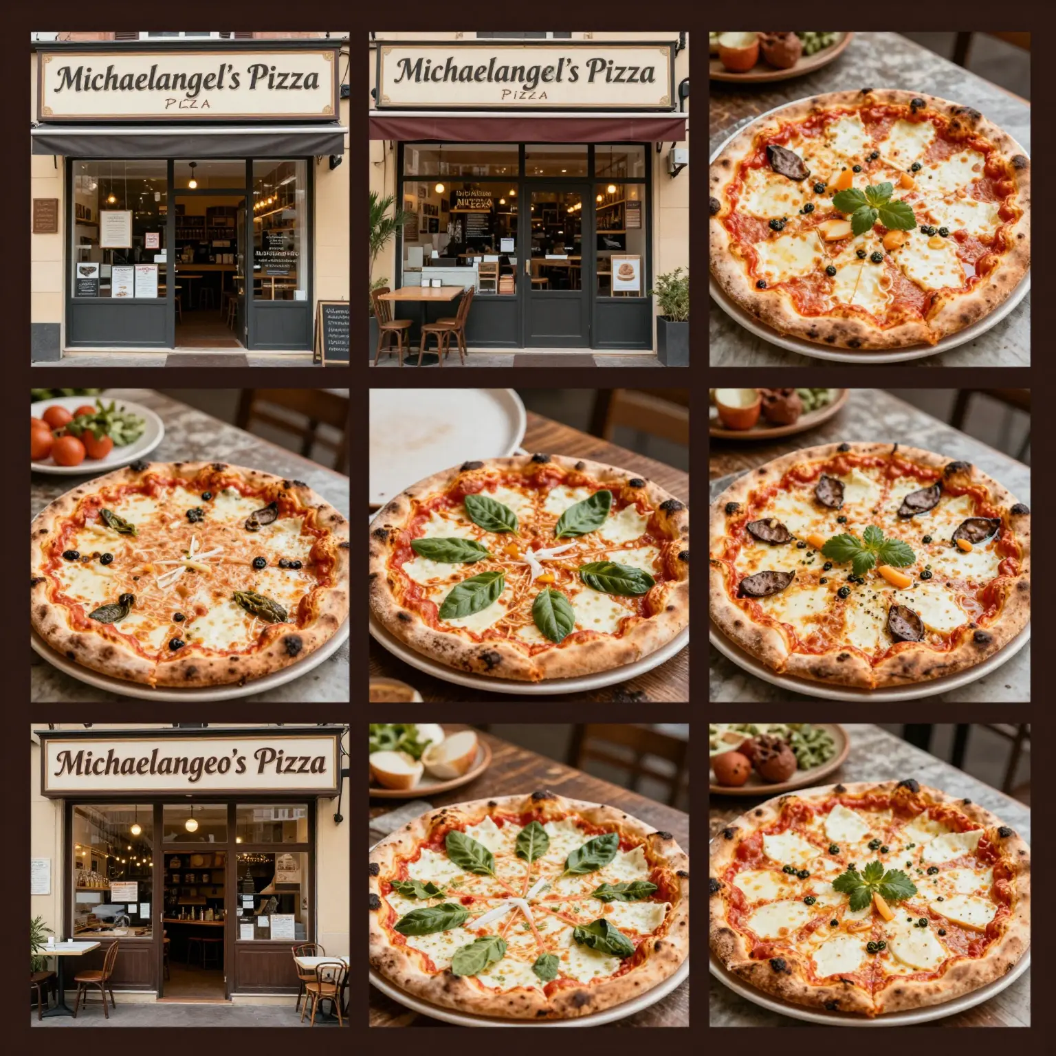 A historic collage showcasing the evolution of Michaelangelo's Pizza