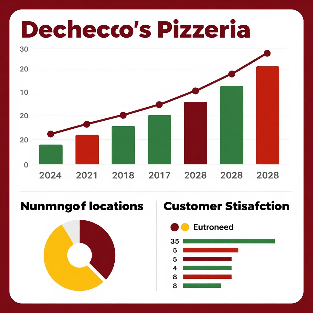 Infographic visualizing the growth statistics of Decheco's Pizzeria
