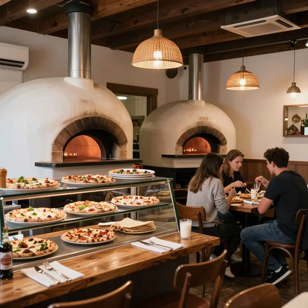 Julian's Pizza interior showcasing rustic Italian-American ambiance