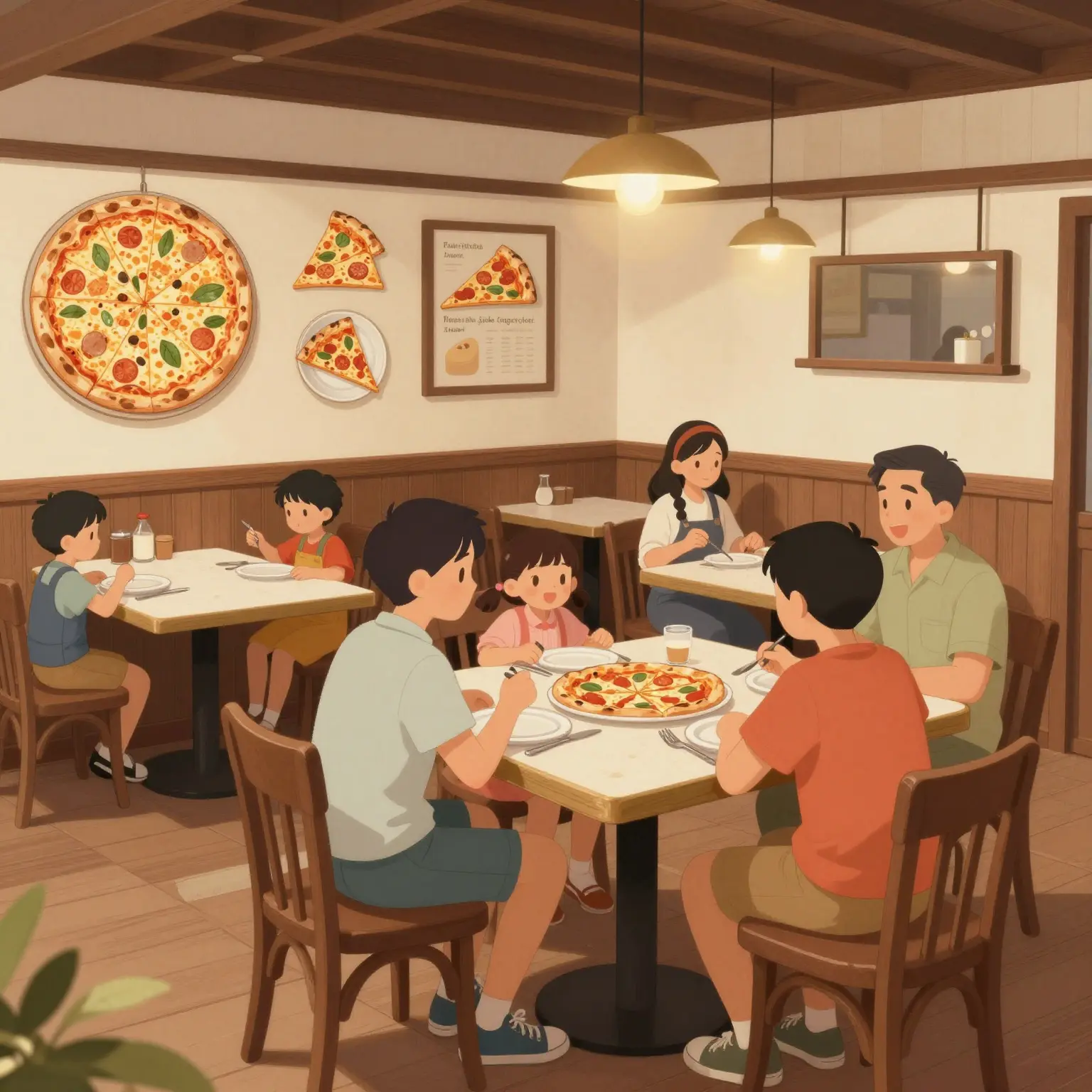 A vintage-themed illustration of Julian's Pizza restaurant interior, showcasing an inviting atmosphere.