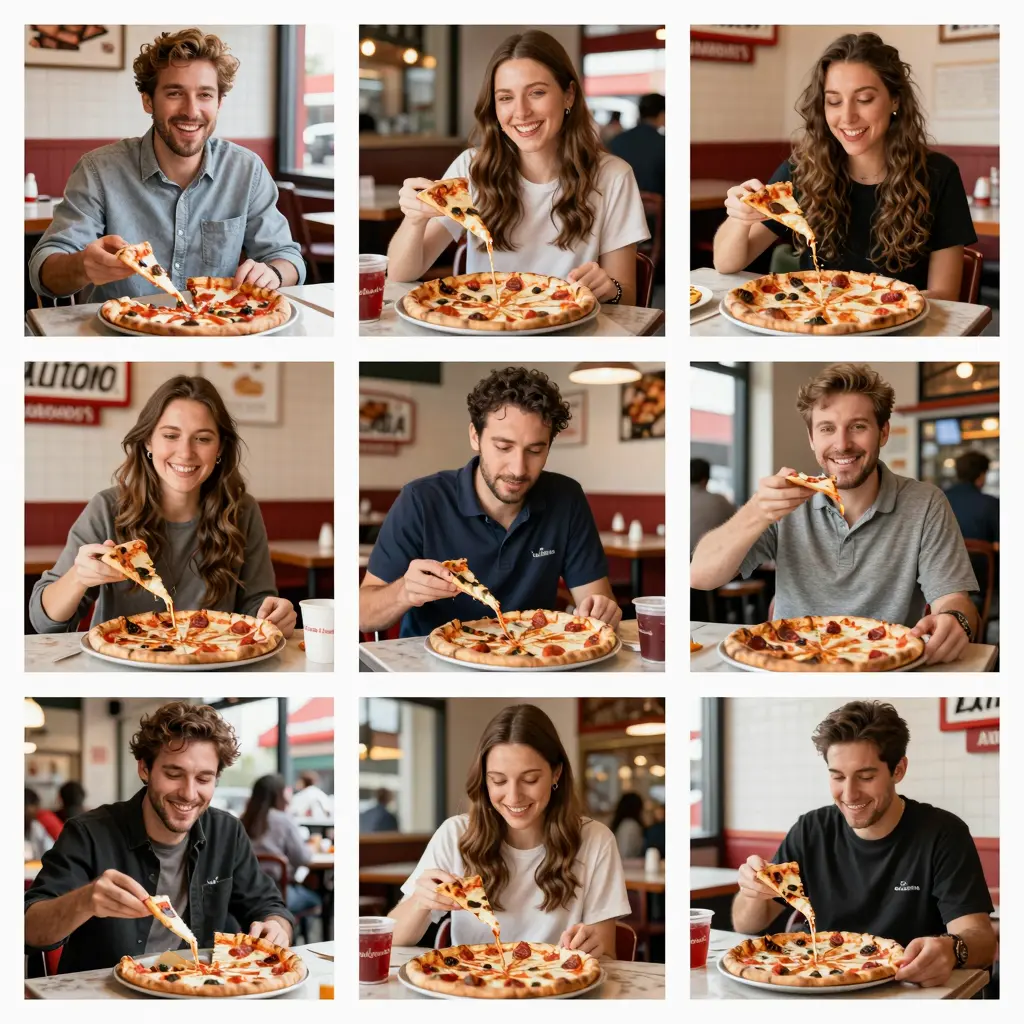 Happy business owners enjoying Lombardo's Pizza